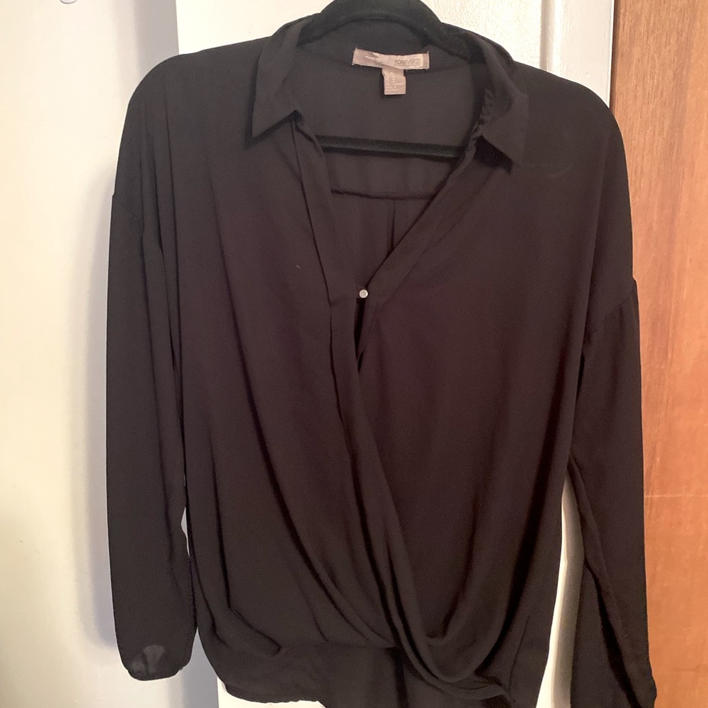 Forever 21 Black Shirt | Chiffon Front Twist Shirt